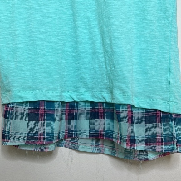 BOXERCRAFT SMALL MINT GREEN PAJAMA TOP LOVE WITH PLAID TRIM - Picture 4 of 5